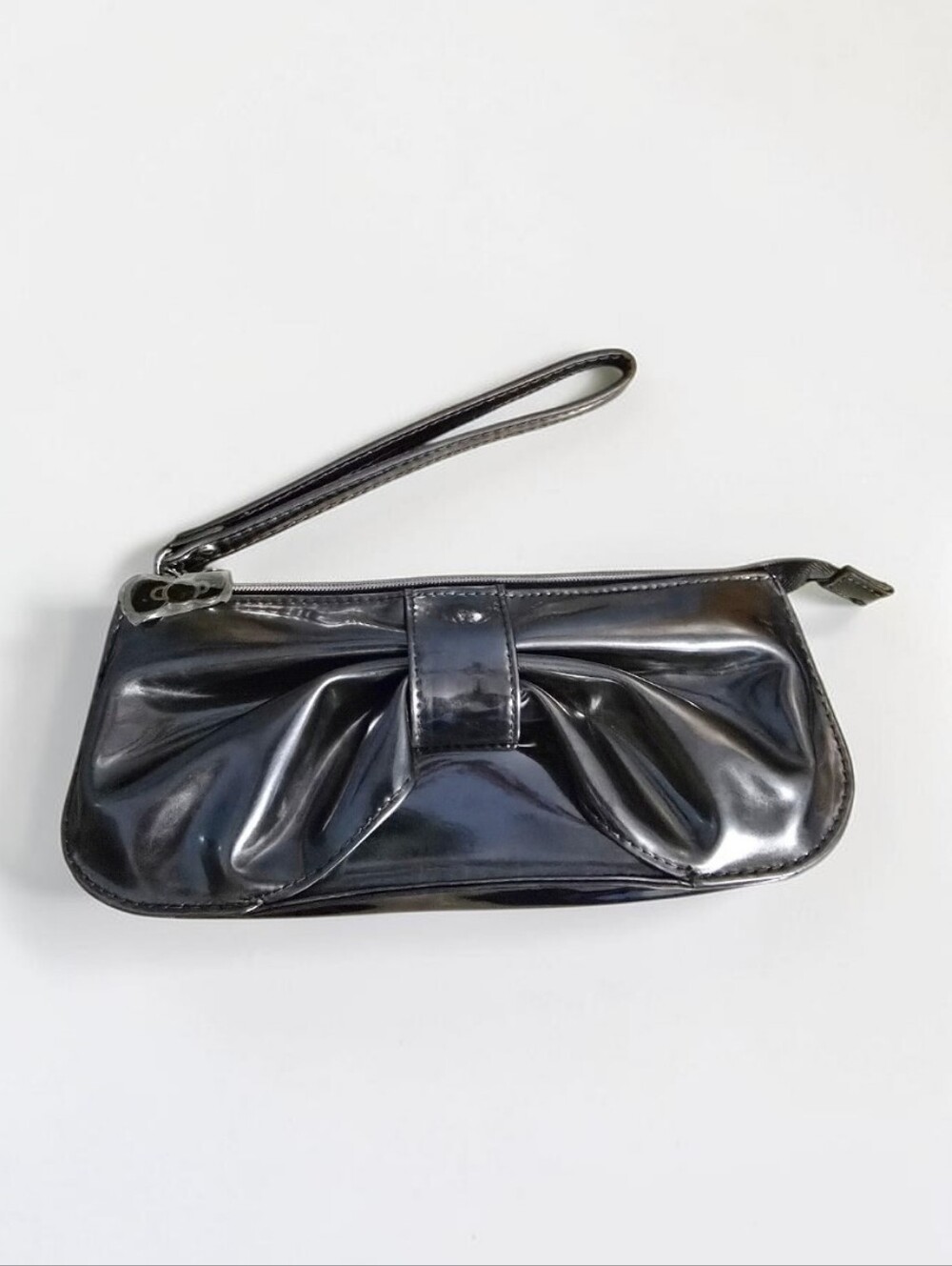 Hello Kitty Gunmetal Gray Wristlet Clutch with Bow Detail